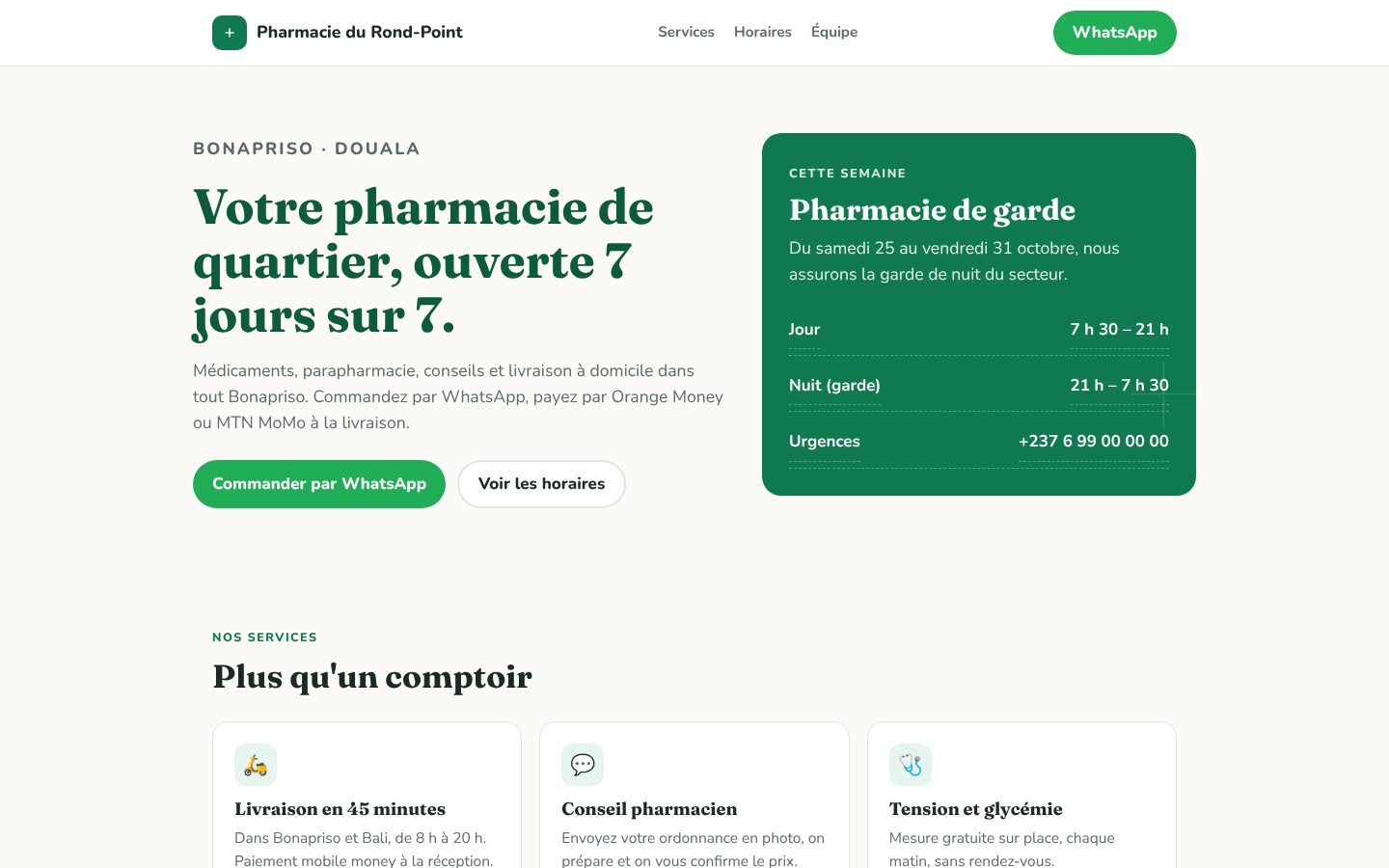 Site vitrine réalisé avec Nkapweb : Pharmacie du Rond-Point, Douala