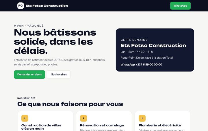 Style Audacieux : entreprise de BTP, en-tête sombre, Unbounded